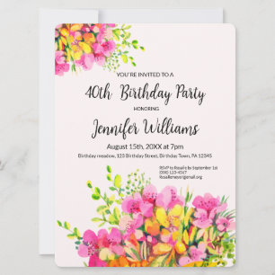 40e invitation anniversaire, fleurs roses et orang