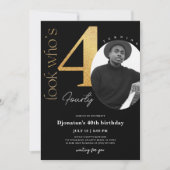 40e Invitation d'anniversaire d'or noir avec photo (Devant)