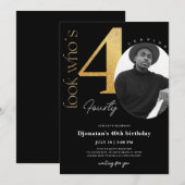 40e Invitation d'anniversaire d'or noir avec photo (Devant / Derrière)