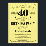 40e Invitation d'anniversaire Noir et Jaune<br><div class="desc">40e Invitation Anniversaire Typographie Noire et Jaune. Arrière - plan noir et jaune. Anniversaire adulte. Hommes ou femmes, anniversaire. Enfants Garçon ou fille Ado Anniversaire adolescente Invitation . 13e 15e 16e 18e 20e 21e 30e 40e 50e 60e 70e 80e 90e 100e. N'Importe Quel Âge. Pour plus de personnalisation, cliquez sur...</div>