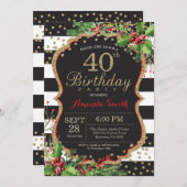 40e Invitation d'anniversaire. Noir noir de Noël (Devant / Derrière)