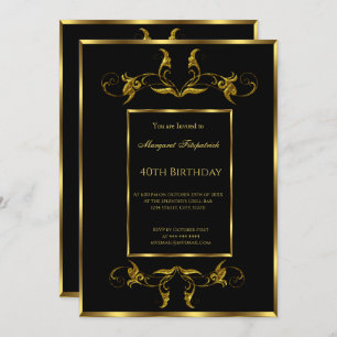 40e invitation de fête d'anniversaire Black Gold