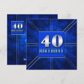 40E INVITATION DE FÊTE D'ANNIVERSAIRE - BLEU/ARGEN (Devant / Derrière)