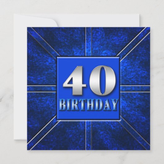 40E INVITATION DE FÊTE D'ANNIVERSAIRE - BLEU/ARGEN (Devant)