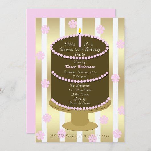 40e Invitation de fête d'anniversaire surprise (Devant / Derrière)