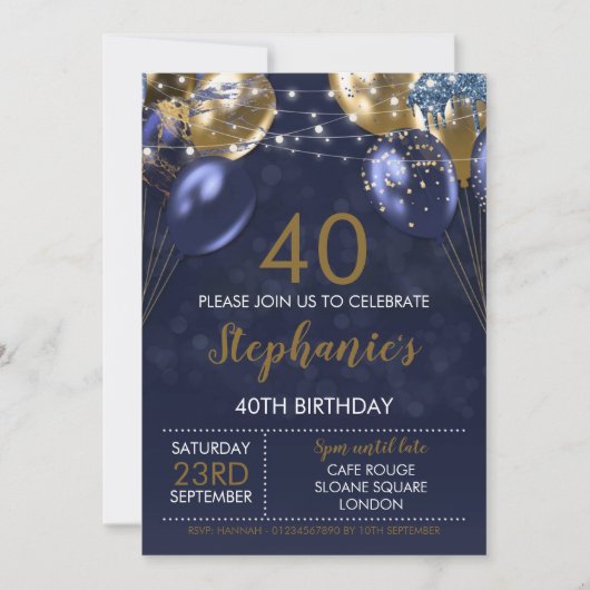 40e Invitation Navy Or Invitation Dorée (Devant)