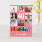 40e Joyeux Anniversaire Photo Collage Carte rose m (Fleur jaune)