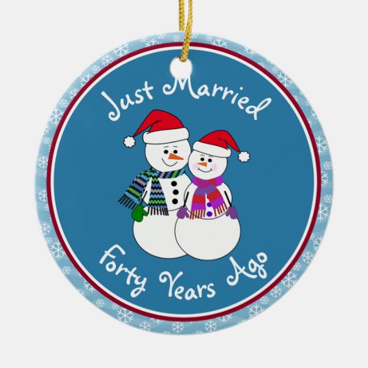 40e Jubileum Gift Fun Snow Paar Kerst Keramisch Ornament (Voorkant)