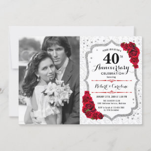 40e Jubileum met foto - Ruby Red Silver Kaart