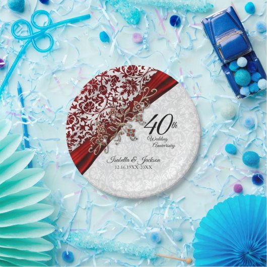 40e Jubileum met rode en witte bruiloft Papieren Bordje (Feest)