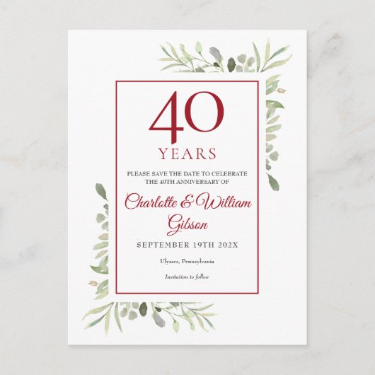 40e Jubileum Opslaan Datum Griekenland Briefkaart (Voorkant)