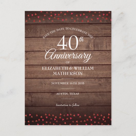 40e Jubileum Opslaan Datum ruby Hartelijk dank Briefkaart (Voorkant)