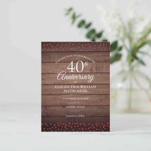 40e Jubileum Opslaan Datum ruby Hartelijk dank Briefkaart (Staand voorkant)