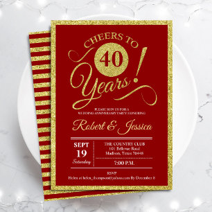 40e Jubileum Partij - Ruby Red Gold Invitation Kaart