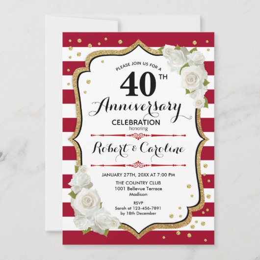 40e Jubileum Partij - Ruby Red Gold White Kaart (Voorkant)