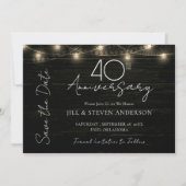 40e Jubileum Party Rustic Wood Lights Save The Date (Voorkant)
