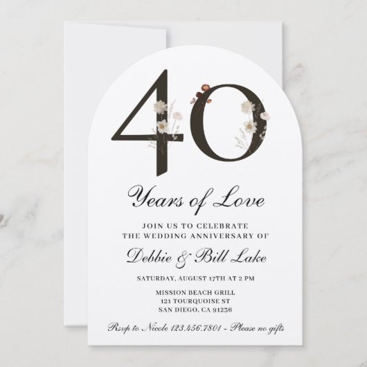 40e Jubileum Party Wildflower 40 jaar liefde Kaart (Voorkant)