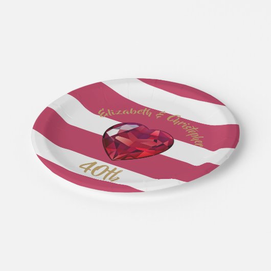 40e Jubileum Rood gestreept legant Papieren Bordje (Gekanteld)