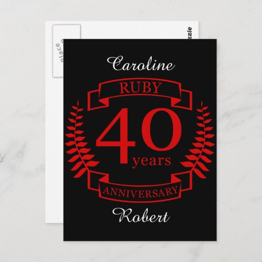 40e JUBILEUM RUBY Briefkaart (Voorkant / Achterkant)