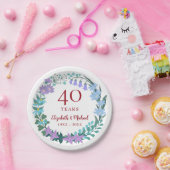 40e Jubileum Ruby Floral Bluebells Wreath Papieren Bordje (Feest)