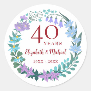 40e Jubileum Ruby Floral Bluebells Wreath Ronde Sticker