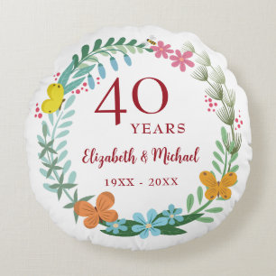 40e Jubileum Ruby Floral Butterfly Wreath Rond Kussen