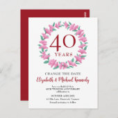 40e Jubileum Ruby Floral Pink Change Date Briefkaart (Voorkant / Achterkant)
