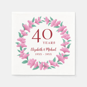 40e Jubileum Ruby Floral Pink Green Wreath Servet