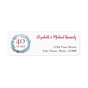40e Jubileum Ruby Floral Return Address Labels