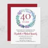 40e Jubileum Ruby Floral Wreath Invitation (Voorkant / Achterkant)