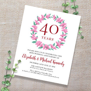 40e Jubileum Ruby Floral Wreath Invitation