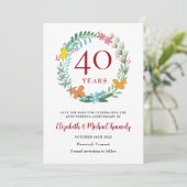 40e Jubileum Ruby Floral Wreath Save The Date (Staand voorkant)