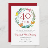 40e Jubileum Ruby Floral Wreath Save The Date (Voorkant / Achterkant)