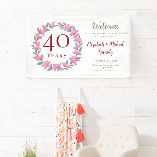 40e Jubileum Ruby Floral Wreath Wedding Spandoek (Insitu)