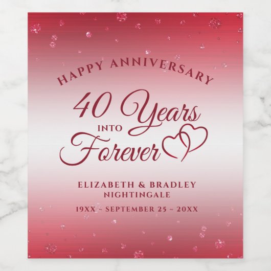 40e Jubileum Ruby HEEFT JAREN IN HET BUITENLAND Wijn Etiket (Enkel label)