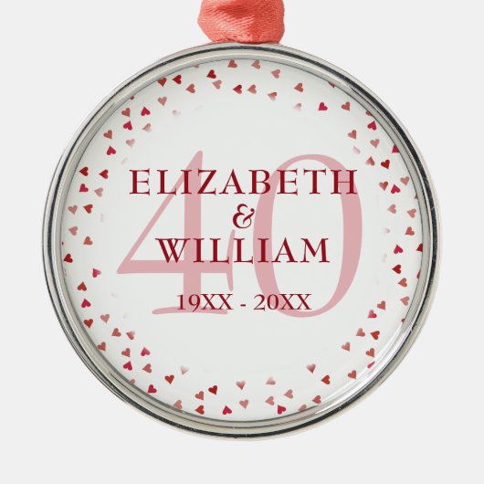 40e Jubileum Ruby Love Hearts Metalen Ornament (Voorkant)