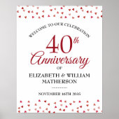 40e Jubileum Ruby Love Hearts Welcome Sign Poster (Voorkant)