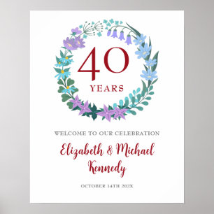 40e Jubileum Ruby Welkom Floral Wreath Sign Poster
