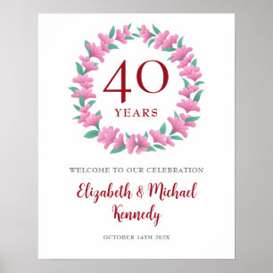 40e Jubileum Ruby Welkom Floral Wreath Sign Poster