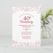 40e Jubileum van het huwelijk Ruby Hearts Confetti Kaart (Staand voorkant)