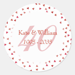 40e Jubileum van het huwelijk Ruby Hearts Confetti Ronde Sticker