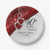 40e Jubileum van Ruby Red en White Papieren Bordje (Voorkant)