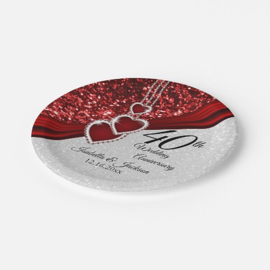 40e Jubileum van Ruby Red en White Papieren Bordje (Gekanteld)