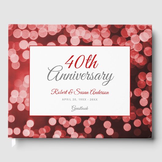 40e Jubileum voor bruiloft | Elegant Red Bokeh Gastenboek (Voorkant)