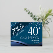 40e klas reünie Elegant blauw Folie Feestdagen Briefkaart (Staand Voorkant)