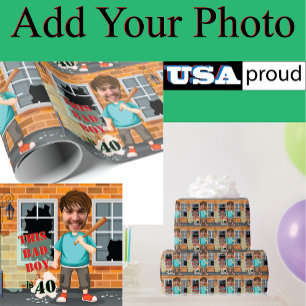 40e Mannen Birthday Bad Boy Funny Face Cut-out Cadeaupapier