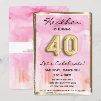40e meisje: Birthday Pink en Gold Kaart
