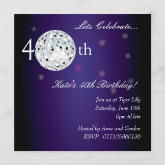 40e Paarse uitnodiging van Disco Ball Party