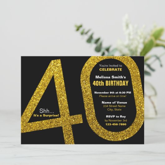 40e Parties scintillant d'or Invitation d'annivers (Debout devant)