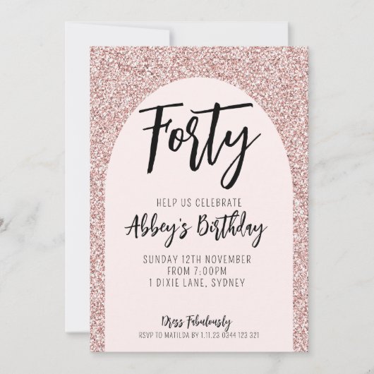 40e Parties scintillant Rose Gold Arch Invitation  (Devant)